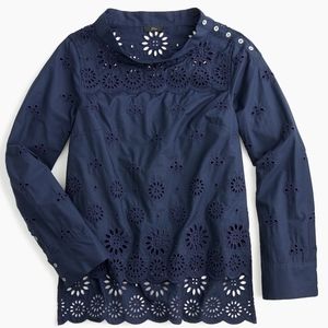 J.CREW Funnel Neck Eyelet Top NAVY 4